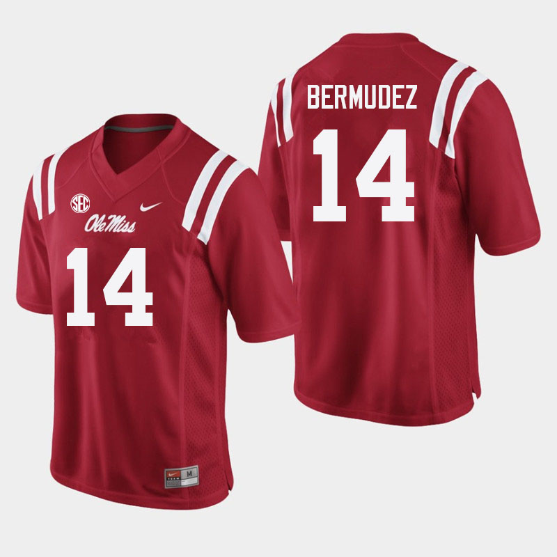 Men #14 Derek Bermudez Ole Miss Rebels College Football Jerseys Sale-Red